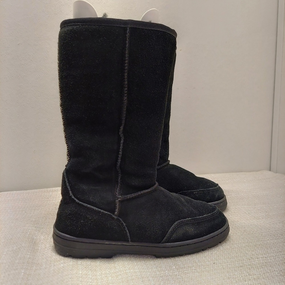 UGG Australia Ultra Tall Black Suede Shearling Boots Womens 8 5245